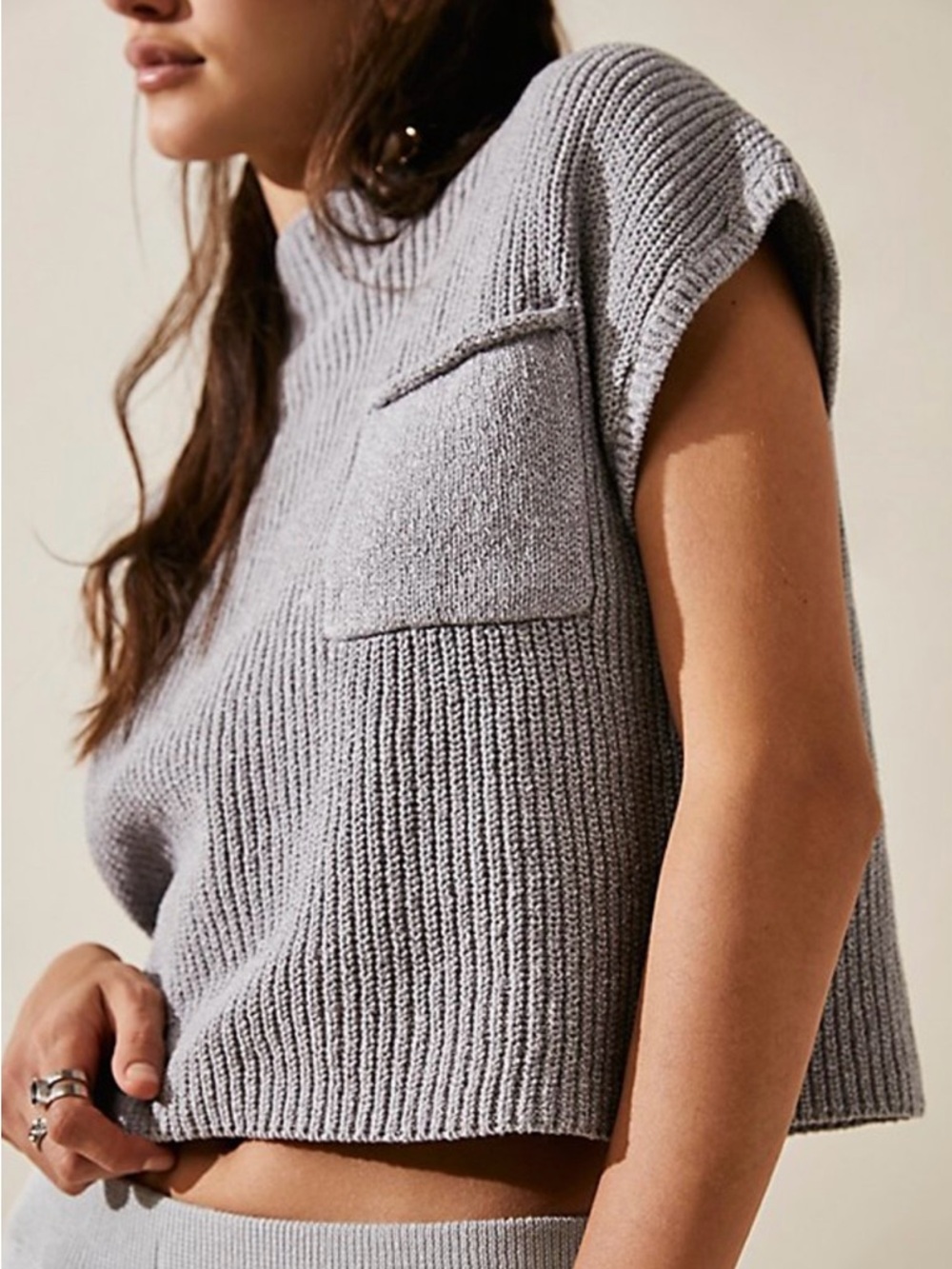 Free People Beach Freya Cropped Sweater Sleeveless, Boxy, Gray, Size Small - Picture 13 of 13